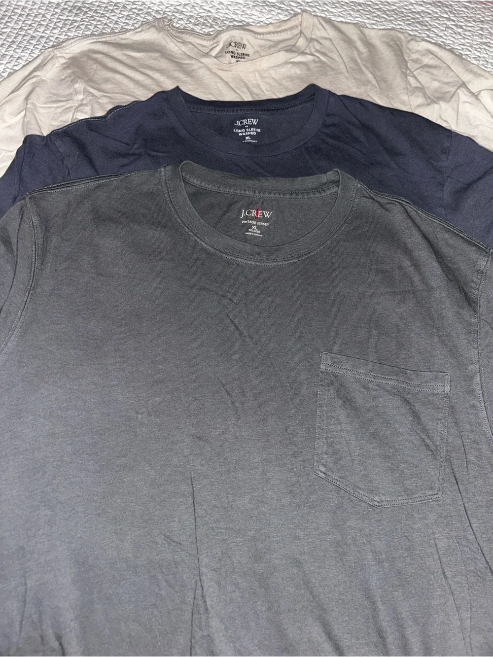 J. Crew Three-Pack Short Sleeve Crewneck Tees in Charcoal, Navy, and Cream